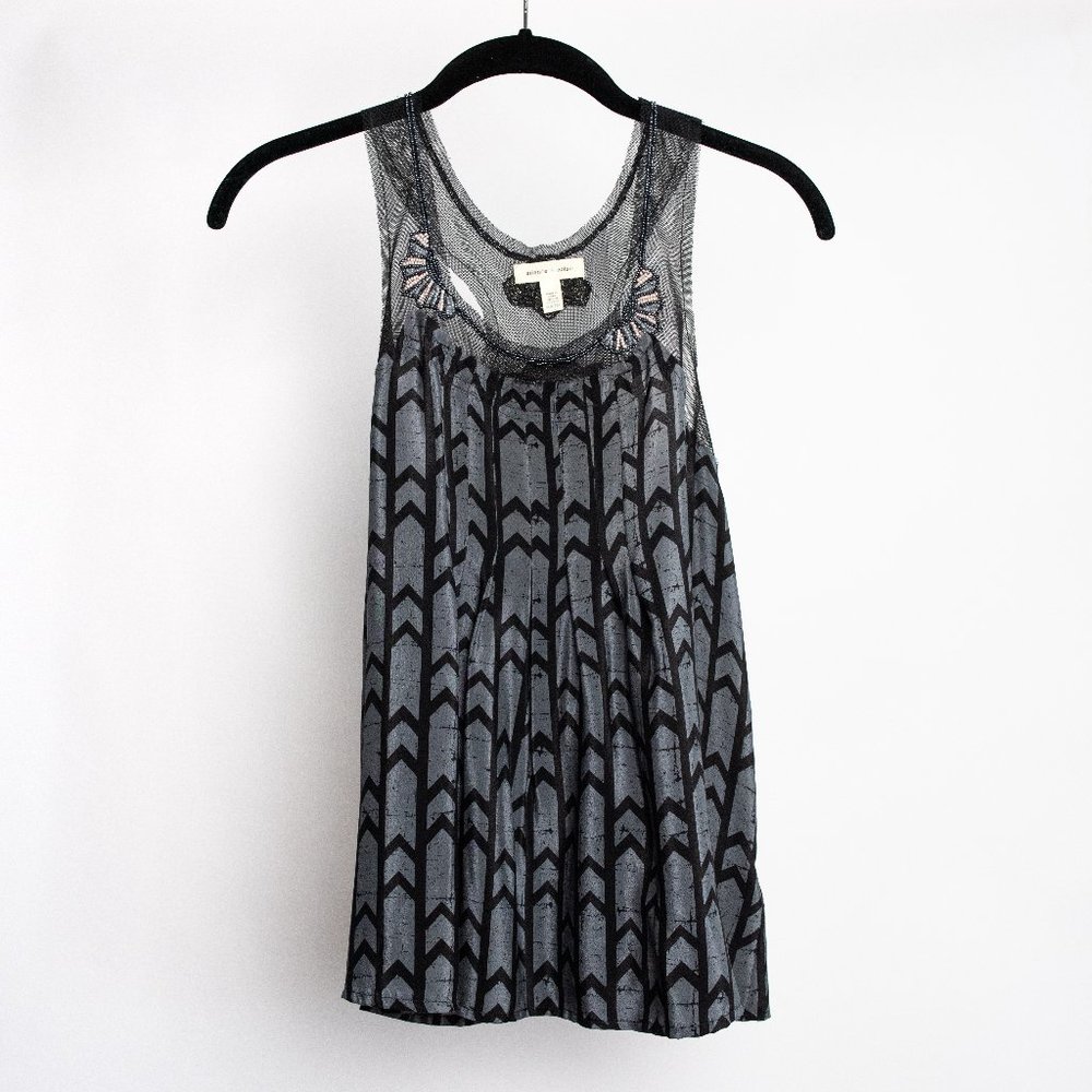UO Silence + Noise Silk Chevron Print Beaded Tank